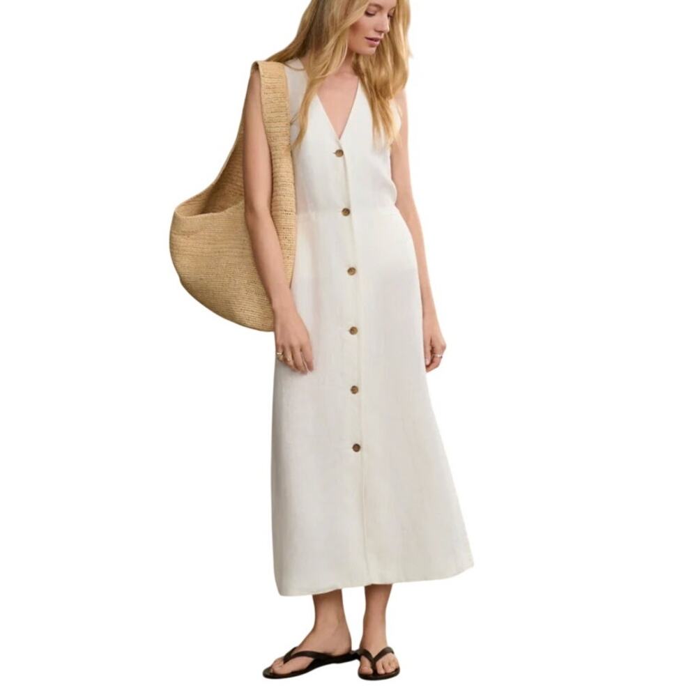Jenni Kayne Linen Dress Size Medium Callan Midi Coastal Chic Quiet Luxury NWT